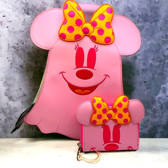 Loungefly Handbags - Pastel Ghost Minnie Mouse Glow-in-the-Dark Backpack and Matching Zip Wal…